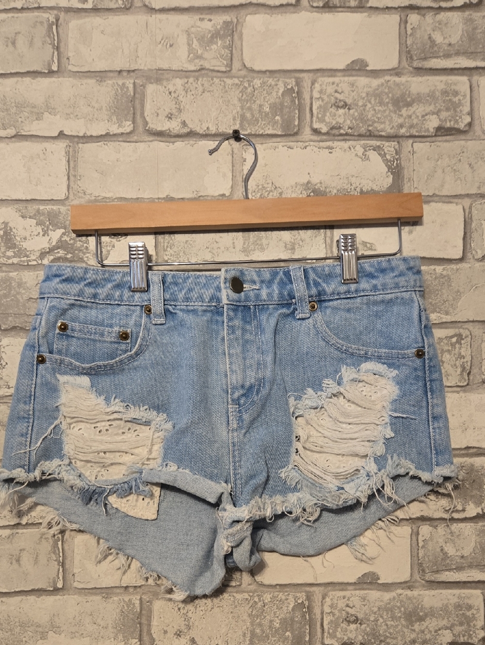 Forever 21 Light Blue Distressed Denim Shorts